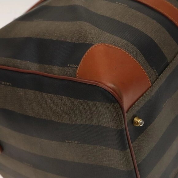 FENDI Pecan Canvas Boston Bag PVC Black Brown Auth hk2948 - Picture 4 of 16